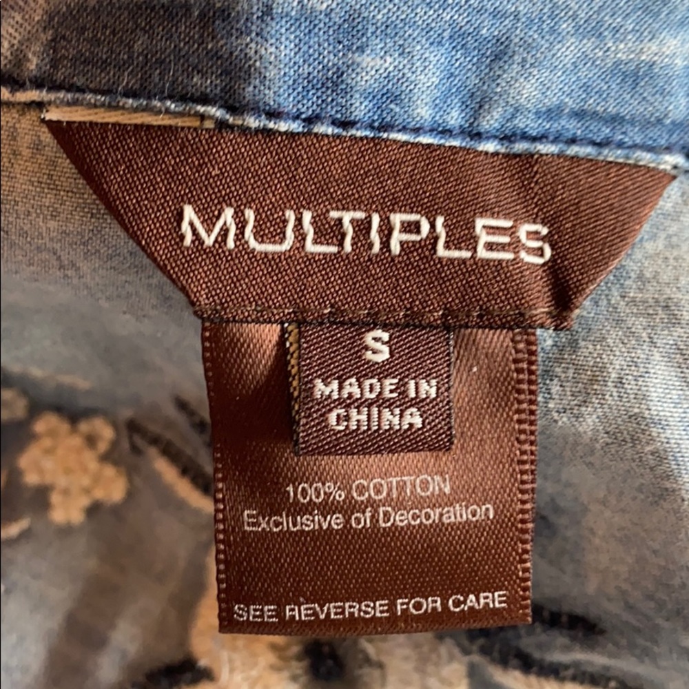 Multiples Small Embroidered Floral Button Up Shirt - image 3